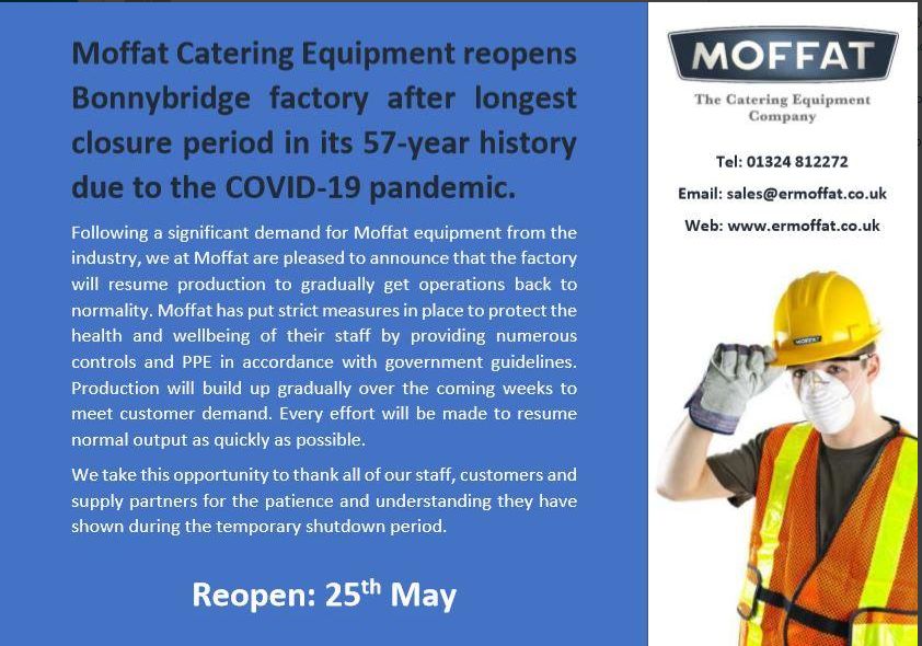 Moffat reopens Bonnybridge factory as lockdown eases